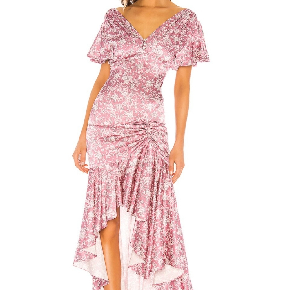 CAROLINE CONSTAS Lucille Dress Mauve Silk Satin Floral Small